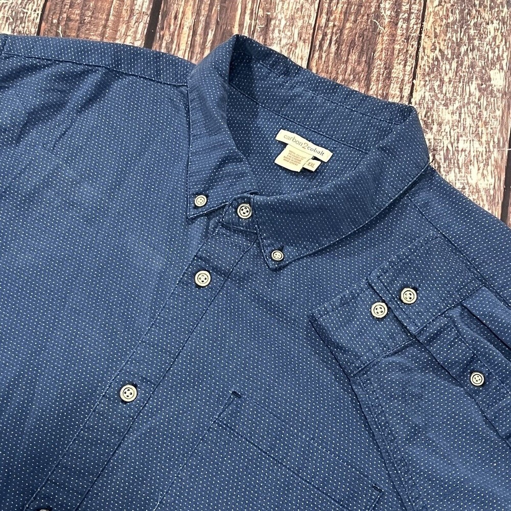 Carbon 2 Cobalt Mens Blue Polka Dots Button Down Long Sleeve Casual Shirt Sz 2XL